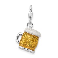 Amore La Vita Sterling Silver Rhodium-plated Polished 3-D Enameled Beer Mug Charm with Fancy Lobster Clasp view 3