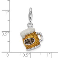 Amore La Vita Sterling Silver Rhodium-plated Polished 3-D Enameled Beer Mug Charm with Fancy Lobster Clasp view 4