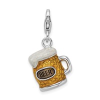Amore La Vita Sterling Silver Rhodium-plated Polished 3-D Enameled Beer Mug Charm with Fancy Lobster Clasp view 1