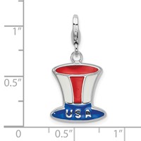 Amore La Vita Sterling Silver Rhodium-plated Polished Enameled Usa Hat Charm with Fancy Lobster Clasp view 4