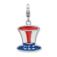 Amore La Vita Sterling Silver Rhodium-plated Polished Enameled Usa Hat Charm with Fancy Lobster Clasp view 1