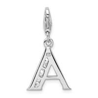 Amore La Vita Sterling Silver Rhodium-plated Polished CZ Letter a Initial Charm with Fancy Lobster Clasp view 3