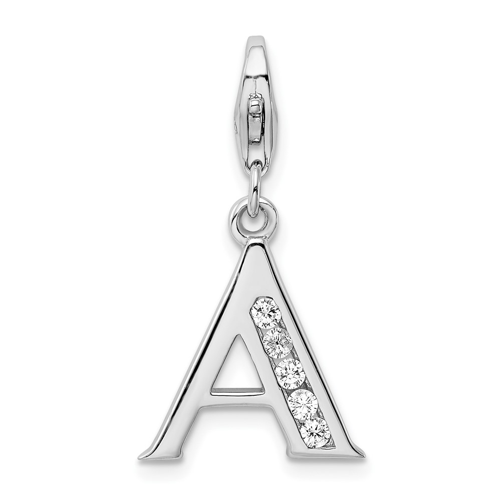 Amore La Vita Sterling Silver Rhodium-plated Polished CZ Letter a Initial Charm with Fancy Lobster Clasp