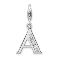 Amore La Vita Sterling Silver Rhodium-plated Polished CZ Letter a Initial Charm with Fancy Lobster Clasp view 1