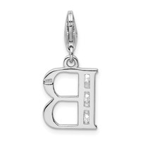 Amore La Vita Sterling Silver Rhodium-plated Polished CZ Letter B Initial Charm with Fancy Lobster Clasp view 3
