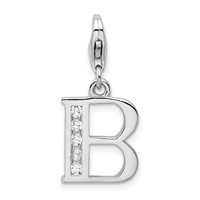 Amore La Vita Sterling Silver Rhodium-plated Polished CZ Letter B Initial Charm with Fancy Lobster Clasp view 1