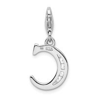 Amore La Vita Sterling Silver Rhodium-plated Polished CZ Letter C Initial Charm with Fancy Lobster Clasp view 3