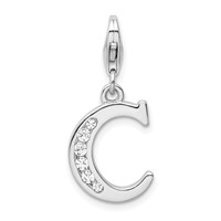 Amore La Vita Sterling Silver Rhodium-plated Polished CZ Letter C Initial Charm with Fancy Lobster Clasp view 1