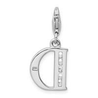 Amore La Vita Sterling Silver Rhodium-plated Polished CZ Letter D Initial Charm with Fancy Lobster Clasp view 3