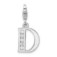 Amore La Vita Sterling Silver Rhodium-plated Polished CZ Letter D Initial Charm with Fancy Lobster Clasp view 1