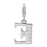 Amore La Vita Sterling Silver Rhodium-plated Polished CZ Letter E Initial Charm with Fancy Lobster Clasp view 3