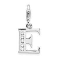 Amore La Vita Sterling Silver Rhodium-plated Polished CZ Letter E Initial Charm with Fancy Lobster Clasp view 1