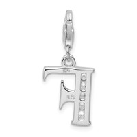 Amore La Vita Sterling Silver Rhodium-plated Polished CZ Letter F Initial Charm with Fancy Lobster Clasp view 3