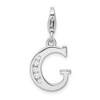 Amore La Vita Sterling Silver Rhodium-plated Polished CZ Letter G Initial Charm with Fancy Lobster Clasp view 1