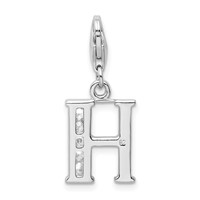 Amore La Vita Sterling Silver Rhodium-plated Polished CZ Letter H Initial Charm with Fancy Lobster Clasp view 3
