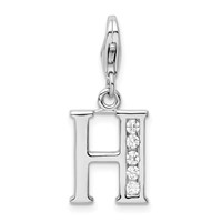 Amore La Vita Sterling Silver Rhodium-plated Polished CZ Letter H Initial Charm with Fancy Lobster Clasp view 1