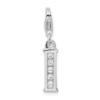 Amore La Vita Sterling Silver Rhodium-plated Polished CZ Letter I Initial Charm with Fancy Lobster Clasp view 1