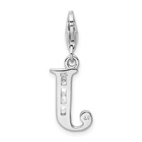 Amore La Vita Sterling Silver Rhodium-plated Polished CZ Letter J Initial Charm with Fancy Lobster Clasp view 3
