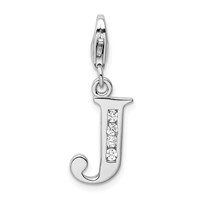 Amore La Vita Sterling Silver Rhodium-plated Polished CZ Letter J Initial Charm with Fancy Lobster Clasp view 1