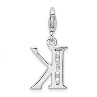 Amore La Vita Sterling Silver Rhodium-plated Polished CZ Letter K Initial Charm with Fancy Lobster Clasp view 3