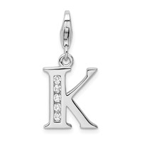 Amore La Vita Sterling Silver Rhodium-plated Polished CZ Letter K Initial Charm with Fancy Lobster Clasp view 1