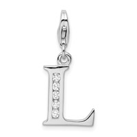 Amore La Vita Sterling Silver Rhodium-plated Polished CZ Letter L Initial Charm with Fancy Lobster Clasp view 1