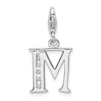 Amore La Vita Sterling Silver Rhodium-plated Polished CZ Letter M Initial Charm with Fancy Lobster Clasp view 3