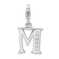 Amore La Vita Sterling Silver Rhodium-plated Polished CZ Letter M Initial Charm with Fancy Lobster Clasp view 1
