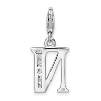 Amore La Vita Sterling Silver Rhodium-plated Polished CZ Letter N Initial Charm with Fancy Lobster Clasp view 3