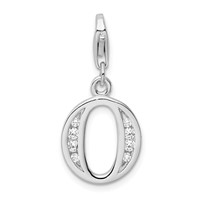 Amore La Vita Sterling Silver Rhodium-plated Polished CZ Letter O Initial Charm with Fancy Lobster Clasp view 1