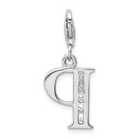 Amore La Vita Sterling Silver Rhodium-plated Polished CZ Letter P Initial Charm with Fancy Lobster Clasp view 3