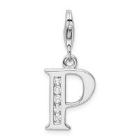 Amore La Vita Sterling Silver Rhodium-plated Polished CZ Letter P Initial Charm with Fancy Lobster Clasp view 1