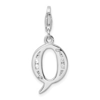 Amore La Vita Sterling Silver Rhodium-plated Polished CZ Letter Q Initial Charm with Fancy Lobster Clasp view 3