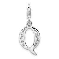 Amore La Vita Sterling Silver Rhodium-plated Polished CZ Letter Q Initial Charm with Fancy Lobster Clasp view 1
