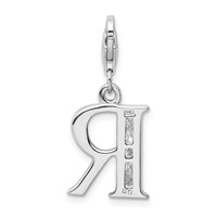 Amore La Vita Sterling Silver Rhodium-plated Polished CZ Letter R Initial Charm with Fancy Lobster Clasp view 3
