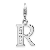 Amore La Vita Sterling Silver Rhodium-plated Polished CZ Letter R Initial Charm with Fancy Lobster Clasp view 1