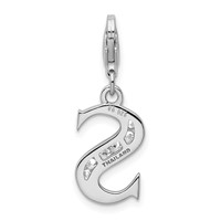 Amore La Vita Sterling Silver Rhodium-plated Polished CZ Letter S Initial Charm with Fancy Lobster Clasp view 3