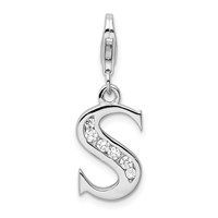 Amore La Vita Sterling Silver Rhodium-plated Polished CZ Letter S Initial Charm with Fancy Lobster Clasp view 1