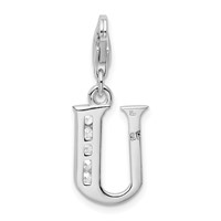 Amore La Vita Sterling Silver Rhodium-plated Polished CZ Letter U Initial Charm with Fancy Lobster Clasp view 3