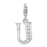 Amore La Vita Sterling Silver Rhodium-plated Polished CZ Letter U Initial Charm with Fancy Lobster Clasp view 1