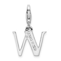 Amore La Vita Sterling Silver Rhodium-plated Polished CZ Letter W Initial Charm with Fancy Lobster Clasp view 3
