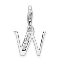Amore La Vita Sterling Silver Rhodium-plated Polished CZ Letter W Initial Charm with Fancy Lobster Clasp view 1
