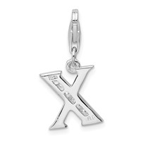 Amore La Vita Sterling Silver Rhodium-plated Polished CZ Letter X Initial Charm with Fancy Lobster Clasp view 3