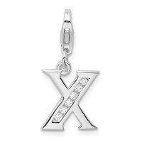 Amore La Vita Sterling Silver Rhodium-plated Polished CZ Letter X Initial Charm with Fancy Lobster Clasp view 1