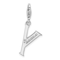 Amore La Vita Sterling Silver Rhodium-plated Polished CZ Letter Y Initial Charm with Fancy Lobster Clasp view 3