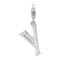 Amore La Vita Sterling Silver Rhodium-plated Polished CZ Letter Y Initial Charm with Fancy Lobster Clasp view 1