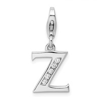 Amore La Vita Sterling Silver Rhodium-plated Polished CZ Letter Z Initial Charm with Fancy Lobster Clasp view 1