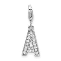 Amore La Vita Sterling Silver Rhodium-plated Polished CZ Letter a Initial Charm with Fancy Lobster Clasp view 1