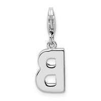 Amore La Vita Sterling Silver Rhodium-plated Polished CZ Letter B Initial Charm with Fancy Lobster Clasp view 3