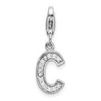 Amore La Vita Sterling Silver Rhodium-plated Polished CZ Letter C Initial Charm with Fancy Lobster Clasp view 1